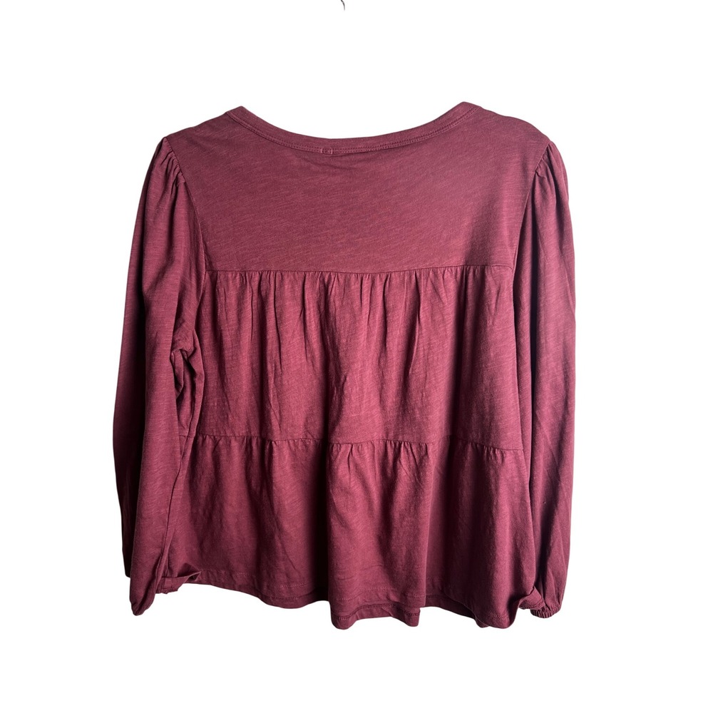 Lucky Brand Embroidered Tie Neck Top Size Med Tiered Long Sleeve Peasant NEW - Picture 7 of 9